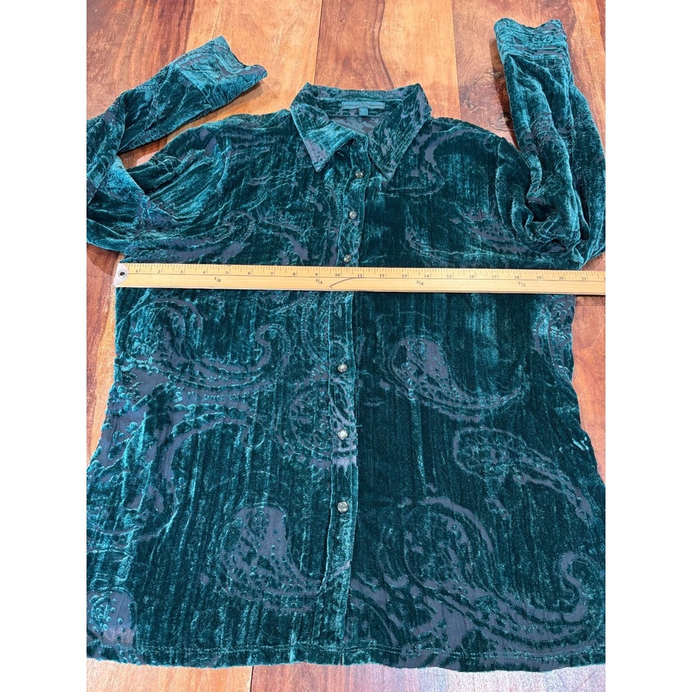 CYC green velvet burnout paisley button up long sleeve blouse womens' sz XL sexy - Picture 5 of 13
